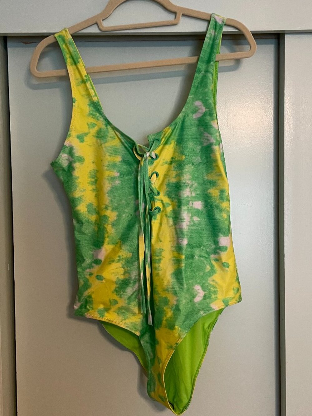 Ganni tie-dye one-piece swimsuit n Green/yellow /Size EU 42 US10-12 NWT